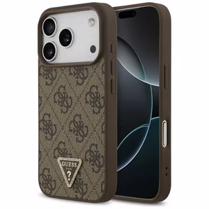 Guess Leather 4G Triangle Strass MagSafe Чехол для iPhone 17 Pro - коричневый