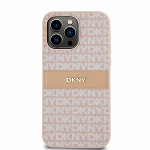 DKNY ādas mono svītra un metāla logotips viedtālruņa apvalks iPhone 14 Pro - rozā