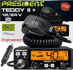 PRESIDENT TEDDY II+ ASC VOX CB radiostacija, 12/24 V, AM/FM