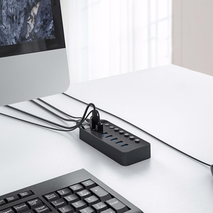 Orico CT2U3-7AB 7x USB-A 3.0 centrmezgls ar slēdžiem - melns