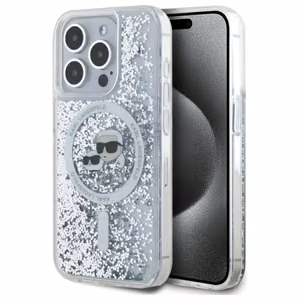 Karl Lagerfeld Šķidrie spīdumi Karl & Choupette Head Magnētiskais viedtālruņa apvalks iPhone 15 Pro - caurspīdīgs