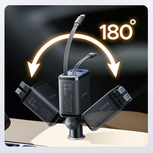 Orico Twin Reach 45W USB-A + USB-C auto lādētājs ar diviem izvelkamiem USB-C kabeļiem - melns