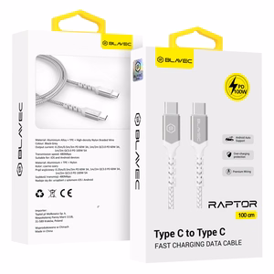 Blavec kabelis Raptor pīts - Type C uz Type C - PD 100W 5A 1 metrs Apple CarPlay/Android Auto (CRA-CC5WS10) balts-sudraba
