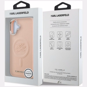 Karl Lagerfeld iniciāļu un metāla logotips MagSafe maciņš iPhone 16 Plus - rozā