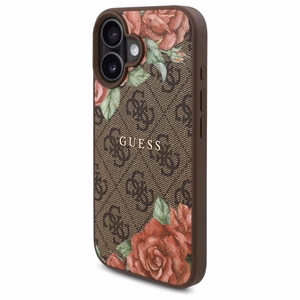 Guess GUHMP16SP4ROPEMCW iPhone 16 6.1" brūns/brūns cietais apvalks 4G Ziedu Druka Magnētiskais