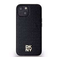 DKNY Ādas monogrammas raksta ar metāla logotipu magnētiskais viedtālruņa apvalks iPhone 15/14/13 - melns