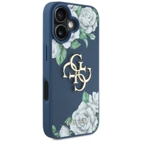 Guess Grained Roses Big 4G logo viedtālruņa apvalks iPhone 16 - zils