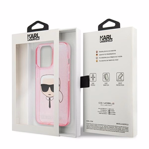 Karl Lagerfeld spīdīgs Karl's galvas viedtālruņa apvalks iPhone 13 Pro Max – rozā
