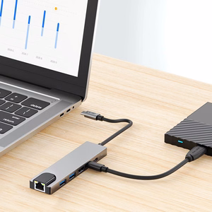 Tech-Protect HB02 HUB adapteris 6in1 USB-C + USB2.0 + USB3.0 + HDMI 4K 30Hz + RJ45 + PD100W - pelēks
