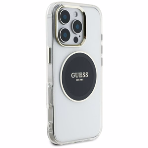 Guess IML Metal Colored Circle Classic Logo Magnētiskais viedtālruņa apvalks iPhone 16 Pro Max - melns