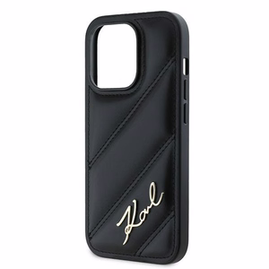 Karl Lagerfeld Diagonal Quilted Script viedtālruņa apvalks iPhone 14 Pro - melns