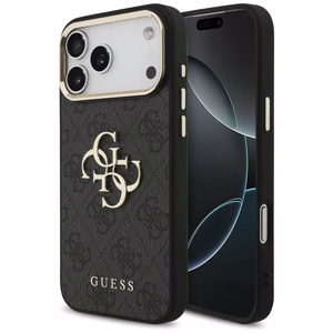 Guess PU Leather 4G Metal Logo Gold Frame vāciņš Apple iPhone 18 Pro Max, melns