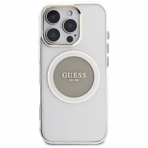 Guess IML Metal Colored Circle Classic Logo Magnētiskais viedtālruņa apvalks iPhone 16 Pro - pelēks