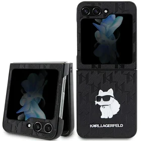 Karl Lagerfeld Saffiano Monogram Choupette Pin viedtālruņa apvalks Samsung Galaxy Z Flip 5 - melna