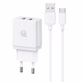 USAMS Tīkla lādētājs 2xUSB-A + kabelis USB-C/ USB-A Fast Charging balts series HC HCXLTZ03