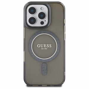 Guess IML Glitter Circle Magnētiskais apvalks iPhone 16 Pro Max - melns