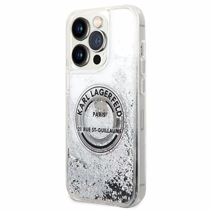Karl Lagerfeld KLHCP14LLCRSGRS iPhone 14 Pro 6.1 sudraba cietais viedtālruņa apvalks šķidrs mirdzums RSG
