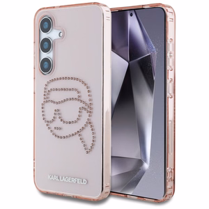 Karl Lagerfeld viedtālruņa apvalks ar rhinestones K. Head logotipu Samsung Galaxy S25 rozā