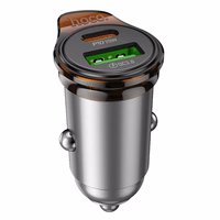 Automobiļa lādētājs Hoco USB A + USB C QC3.0 PD 43W + kabelis USB C uz USB C NZ16A metāla pelēks