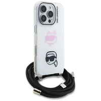 Karl Lagerfeld IML Crossbody Karl&Choupette Head Maciņš for iPhone 16 Pro - balts