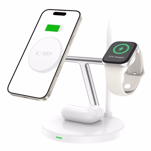 Tech-Protect QI15W-A35 3 vienā indukcijas lādētājs ar MagSafe tālrunim / AirPods / Apple Watch - balts