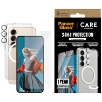 CARE by PanzerGlass Flagship 3in1 viedtālruņa apvalks + stikls + lēcas aizsardzības komplekts Samsung Galaxy S25