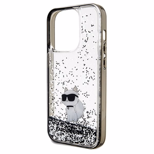 Karl Lagerfeld Liquid Glitter Choupette viedtālruņa apvalks iPhone 14 Pro - caurspīdīgs