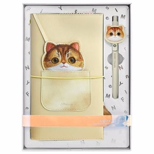 NIMMY komplekts 2in1 piezīmju grāmatiņa + pildspalva BIG EYED PET 2.0 Kaķis haki
