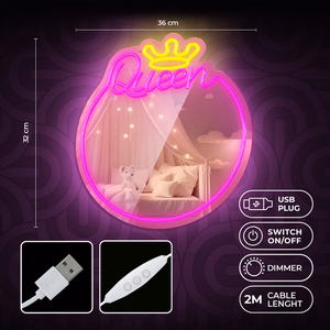 Neon MIRROR LED QUEEN warm balts rozā FMNE04 Forever Light
