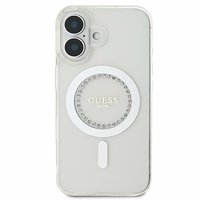 Guess IML Rhinestones magnētiskais viedtālruņa apvalks iPhone 16 Plus - balts