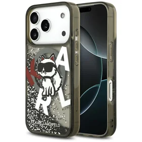 Karl Lagerfeld Šķidrs mirdzošs Choupette logotips Magnētiskais viedtālruņa apvalks iPhone 17 Pro - melns