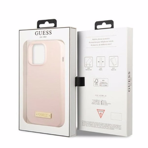 Guess GUHMP13LSPLP iPhone 13 Pro / 13 6.1" rozā/rozā cietais apvalks Silikona Logo Plate Magnētiskais