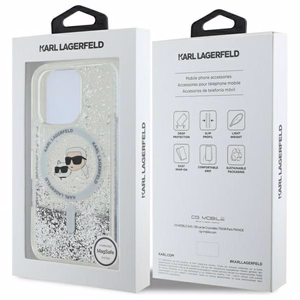 Karl Lagerfeld šķidro spīdumu Karl & Choupette Head magnētiskais viedtālruņa apvalks iPhone 16 Pro - caurspīdīgs
