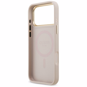 Guess 4G Strass Logo & Big Strap Metal Buttons MagSafe Case for iPhone 17 Pro Max - Pink