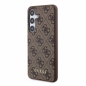 Guess 4G Metal Gold Logo viedtālruņa apvalks Samsung Galaxy A35 - brūns