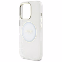 Guess IML Metal Colored Circle Classic Logo Magnētiskais viedtālruņa apvalks iPhone 16 Pro - balts