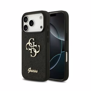 Guess PU Fixed Glitter 4G Metal Logo vāciņš Apple iPhone 18 Pro Max, melns
