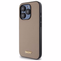 DKNY Grained Metal Logo Magnētiskais iPhone 15 Pro viedtālruņa apvalks - bēšs