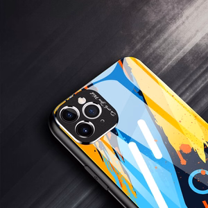 Krāsu stikla viedtālruņa apvalks izturīgs apvalks ar rūdīta stikla aizmuguri un kameras vāciņu iPhone 11 Pro Max raksts 1