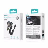 BWOO CC96L 30W PD car lādētājs 1x USB-C 1x USB port with lightning kabelis pelēks