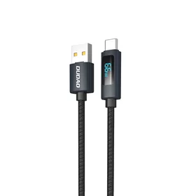 Dudao L7T USB-A - USB-C 66W kabelis ar LED ekrānu 1m - melns