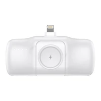 Wozinsky WF16-YLS 5000mAh 15W Lightning mini portatīvais lādētājs ar iebūvētu USB-C kabeli un Apple Watch lādētāju - balta