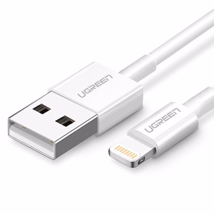 USB kabelis Ugreen US155 MFi USB to Lightning 2.4A 1.0m balts