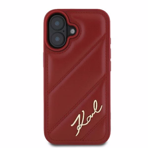 Karl Lagerfeld Diagonal Quilted Script viedtālruņa apvalks iPhone 16 - sarkans