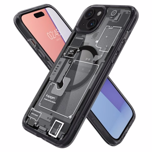 Spigen Ultra Hybrid Mag viedtālruņa apvalks ar MagSafe iPhone 15 Plus - tumši pelēks (Zero One raksts)