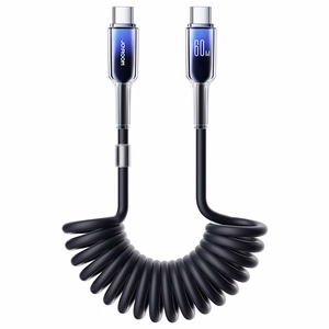 Joyroom S-A43 Crystal-Clear Series 60W USB-C - USB-C spirālveida kabelis 1,5 m - melns