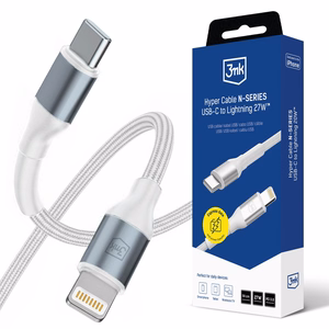 3mk Hyper Cable N-SERIES USB-C / Lightning kabelis 50cm PD 3.0 9V/3A 27W balts