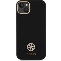 Guess Silikona Logo Strass 4G Viedtālruņa apvalks iPhone 15 Plus / 14 Plus 6.7" - melns