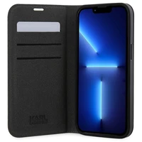 KARL LAGERFELD KLBKP14SSAKLPK IPHONE 14/15/13 6.1 "GRĀMATIŅAS TIPA MACIŅŠ MELNS / MELNS SAFFIANO MONOGRAM