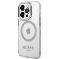 Guess GUHMP14LHTRMS iPhone 14 Pro 6.1" sudrabains/sudrabains cietais apvalks Metāla kontūra Magnētiskais
